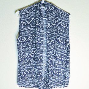 Sleeveless Blouse Blue/White Sheer L Macy's Brand